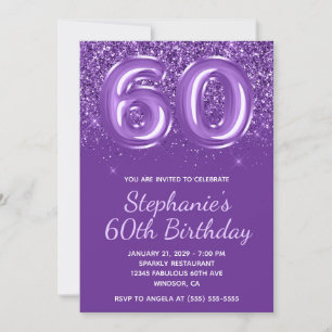 Invitación Purpurinoso espumoso Royal Purple Número 60 Cumple