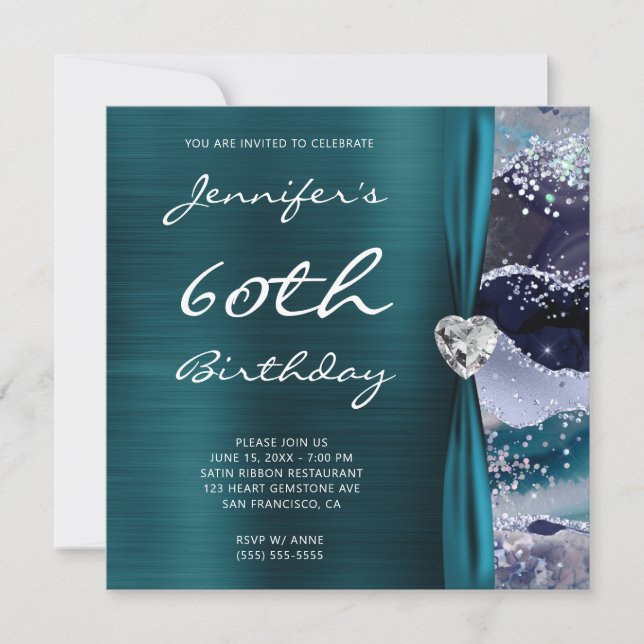Invitación Purpurinoso oceánico Agate Glam Relieve metalizado (Anverso)