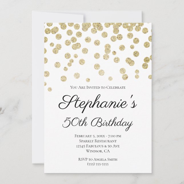 Invitación Purpurinoso Pale Gold Confetti Elegante 50 cumplea (Anverso)