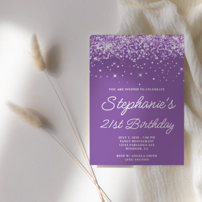 Invitación Purpurinoso púrpura púrpura púrpura 21 cumpleaños (Purple Glam 21st Birthday Invites)