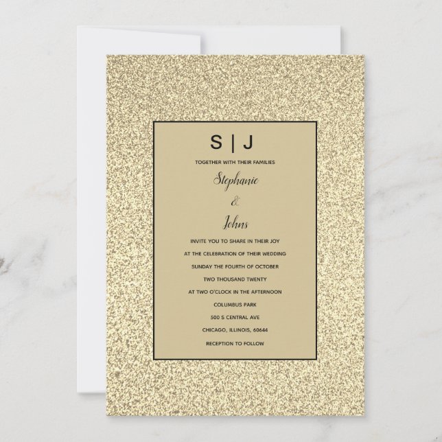 Invitación Purpurinoso Sepia Oro Golden Black Elegant Wedding (Anverso)