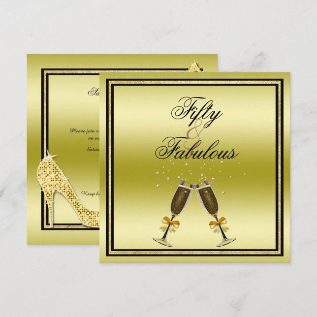 Invitación Purpurinoso Stiletto, Champagne y Music Fabulous 5 (Anverso / Reverso)