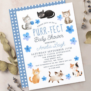 Invitación Purr-fect Cute Cats Floral Boy Baby Shower