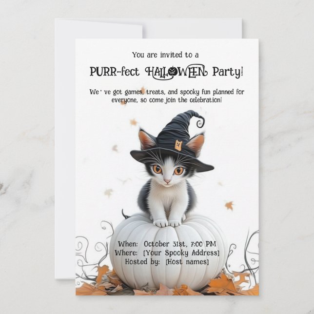 Invitación 🐈 ‍ ⬛ PURR fecto 🎃 fiesta de Halloween (Anverso)