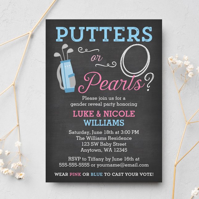 Invitación Putters or Pearls Gender Reveal Party Invitation (Subido por el creador)