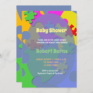 Invitación Puzzle Pieces Boy Baby Shower
