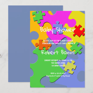Invitación Puzzle Pieces Boy Baby Shower