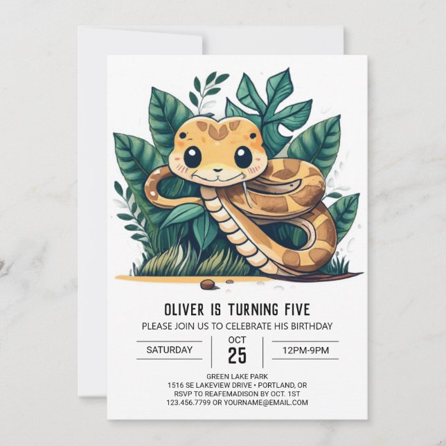 Invitación Pythons Editable Kids Cumpleaños (Anverso)