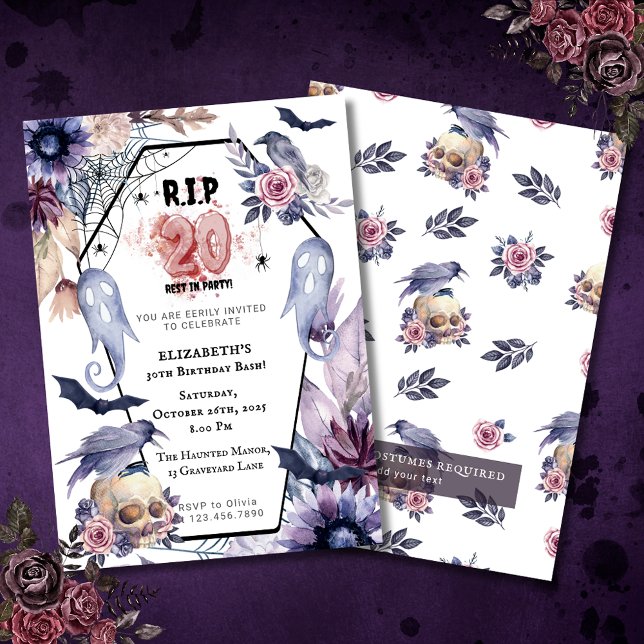 Invitación Q.E.P.D. 20 Cumpleaños Funeral de Halloween Gótico (Subido por el creador)