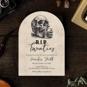Invitación Q.E.P.D. 20 Vintage Skull 30 Fiesta de cumpleaños