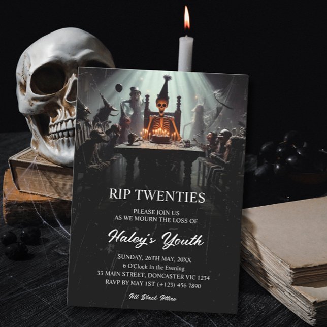 Invitación QEPD 2002 Veinte divertidos Skeleton cumpleaños 30 (Subido por el creador)
