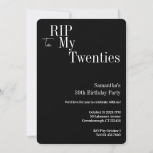 Invitación QEPD 2030 Fiesta de cumpleaños blanco negro