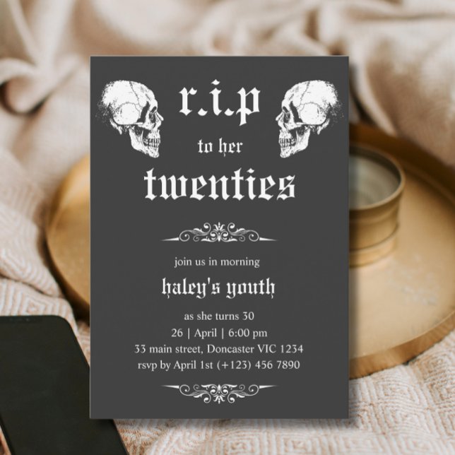 Invitación QEPD 20 a sus 20 Góticos Skulls 30 cumpleaños (Subido por el creador)