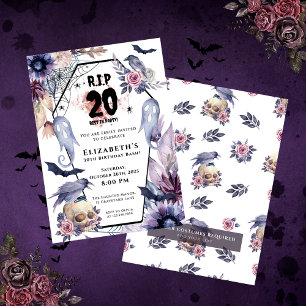 Invitación QEPD 20 cumpleaños Halloween gótico hito día a día