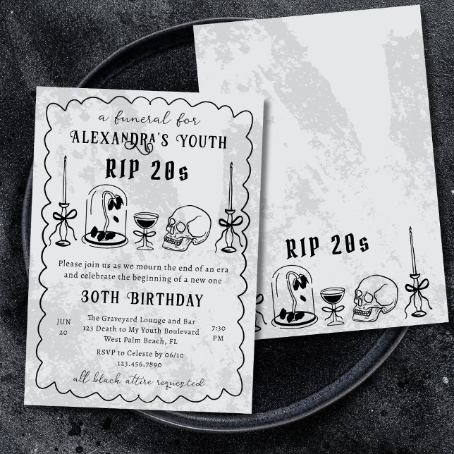 Invitación QEPD 20 Doodle Stone Look Funeral 30 cumpleaños (Subido por el creador)
