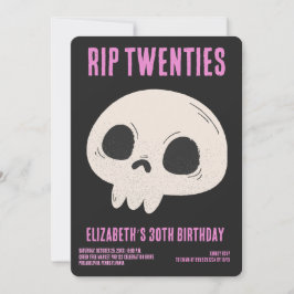 Invitación QEPD 20's Black Pink Funny Skull 30 cumpleaños Fie