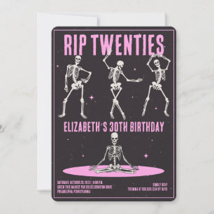 Invitación QEPD 20's Black Pink Funny Skull 30 cumpleaños Fie
