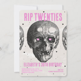 Invitación QEPD 20's Black Pink Funny Skull 30 cumpleaños Fie