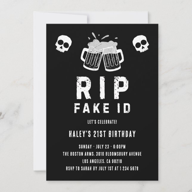 Invitación QEPD Fake ID Funny Beer Beer Chiste 21 cumpleaños (Anverso)