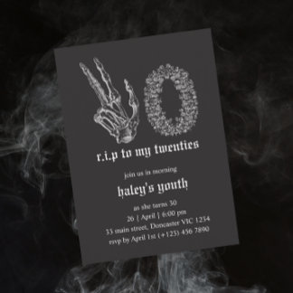 Invitación QEPD funeral de Skeleton 20 30 cumpleaños