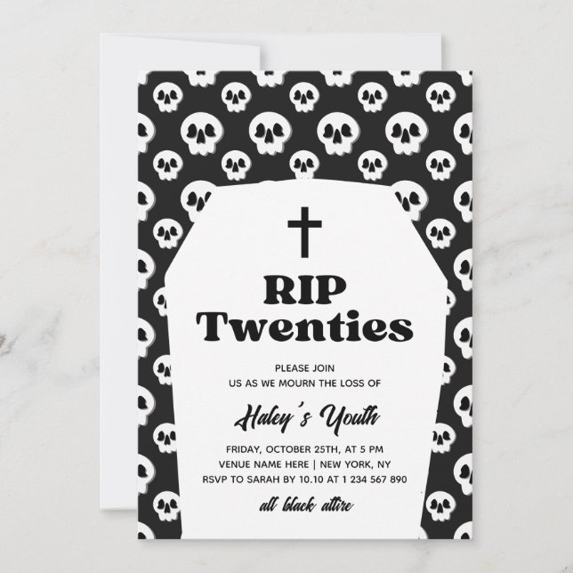 Invitación QEPD Gótico funerario de 20 años Black 30 cumpleañ (Anverso)