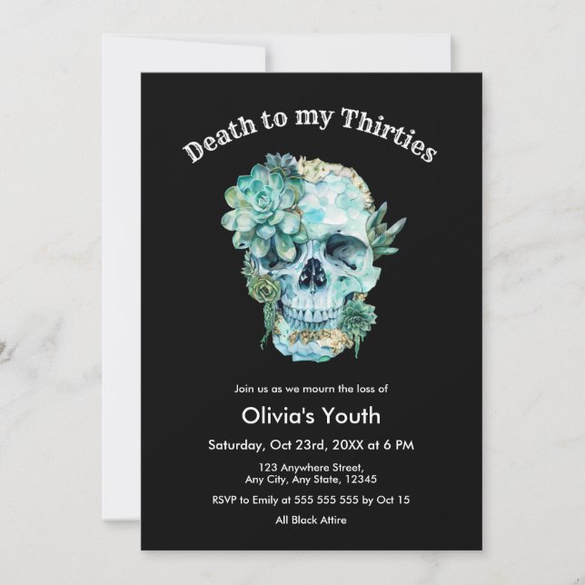 Invitación QEPD los 30 años 40 Muerte a mis 30 (Anverso)