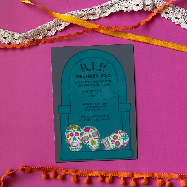 Invitación QEPD Personalizado Age Tombstone, Skulls Cumpleaño (Subido por el creador)