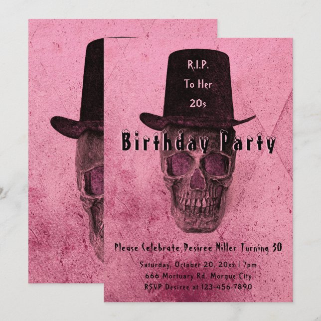 Invitación QEPD rosa de la vieja estrella de cráneo para sus  (Anverso / Reverso)