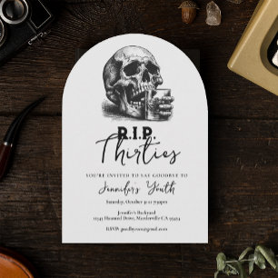 Invitación QEPD Treinta Vintage Skull 40 Fiesta de cumpleaños