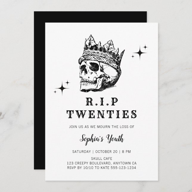 Invitación QEPD Twenties Gothic Halloween 30 cumpleaños Fiest (Anverso / Reverso)