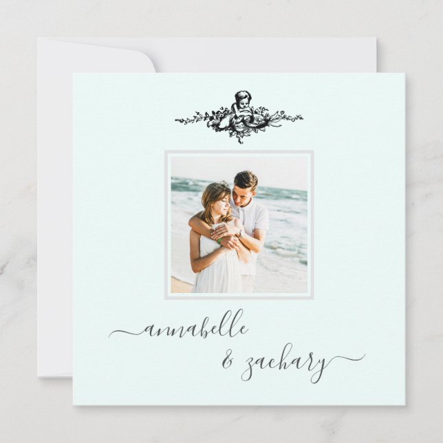 Invitación *~* QR Aqua Cherub Rings FOTO AR6 RSVP Boda (Anverso)