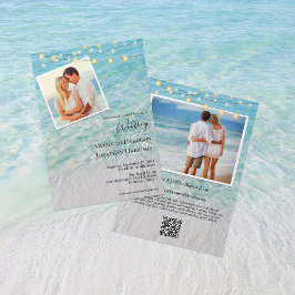 Invitación QR Beach Photo String ilumina todo en un Boda