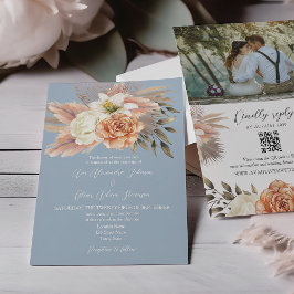 Invitación QR Boda Dusty Blue Peach