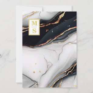 Invitación *~ QR Boda RSVP de Agate de Mármol BLANCO NEGRO AR