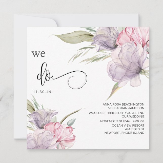 Invitación *~* QR Bouquets florales AR15 RSVP PINK BODA (Anverso)