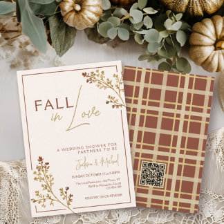Invitación QR Cae Enamorada Foliage Plaid Wedding Shower