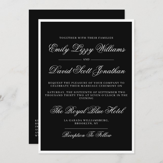 Invitación QR clásico elegante en blanco y negro (Anverso / Reverso)