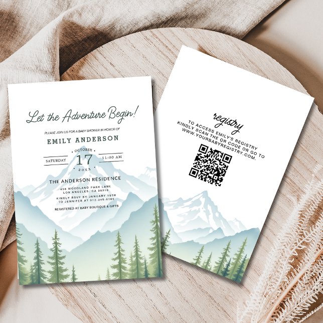 Invitación QR Code Adventure comienza Woodland Baby Shower (Subido por el creador)