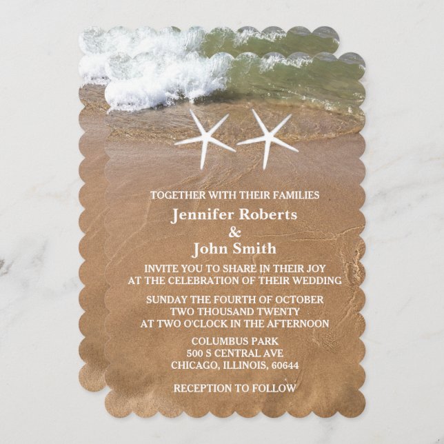 Invitación QR Code Beach Starfish Sandy Ocean Boda (Anverso / Reverso)