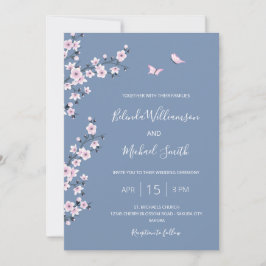 Invitación QR Code Blue Cherry Blossom | Boda chino