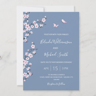 Invitación QR Code Blue Cherry Blossom | Boda chino