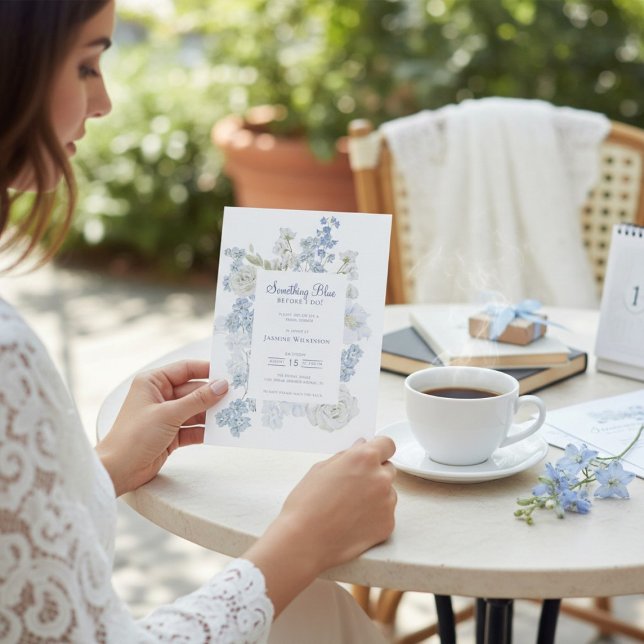 Invitación qr code Blue Floral "Something Blue" Bridal Shower (Subido por el creador)