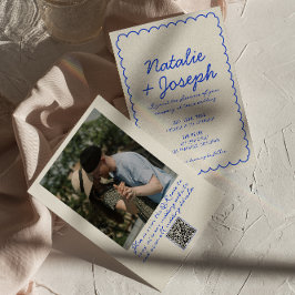 Invitación QR Code Blue Retro Fun Whimsical Photo Boda