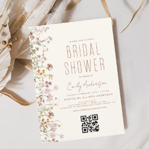 Invitación QR Code Boho Wildflower Ducha de novia