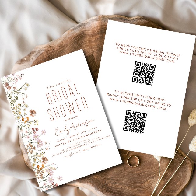 Invitación QR Code Boho Wildflower Ducha de novia (Subido por el creador)
