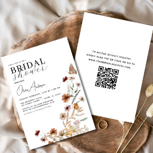 Invitación QR Code Bridal Shower Boho Wildflower Elegante