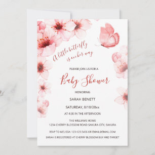 Invitación QR Code Cherry Blosoms Watercolor Baby Shower