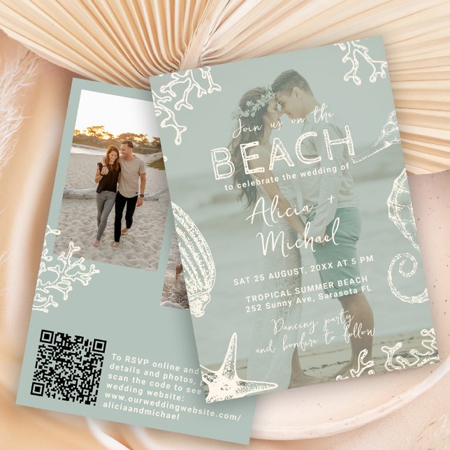 Invitación QR code coastal beach destination wedding (Subido por el creador)