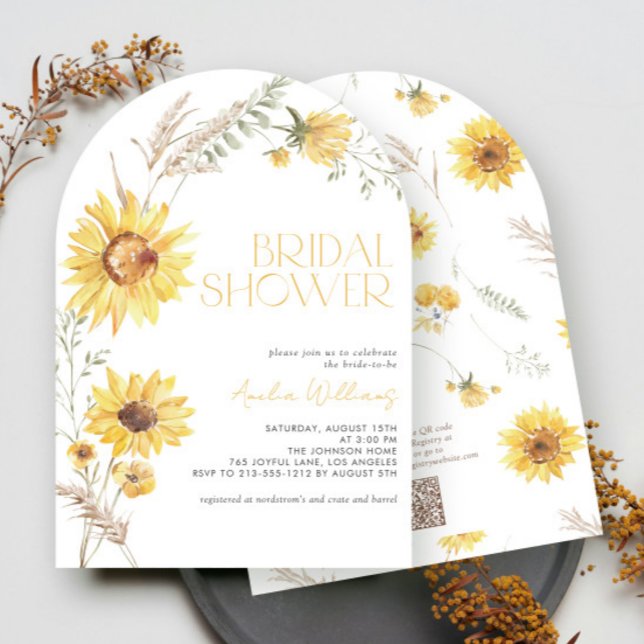 Invitación QR Code Elegant Boho Sunflower Bridal Shower (Subido por el creador)