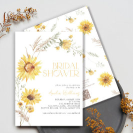 Invitación QR Code Elegant Boho Sunflower Bridal Shower